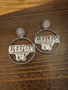Giddy Up Silver-Tone Hoop Earrings